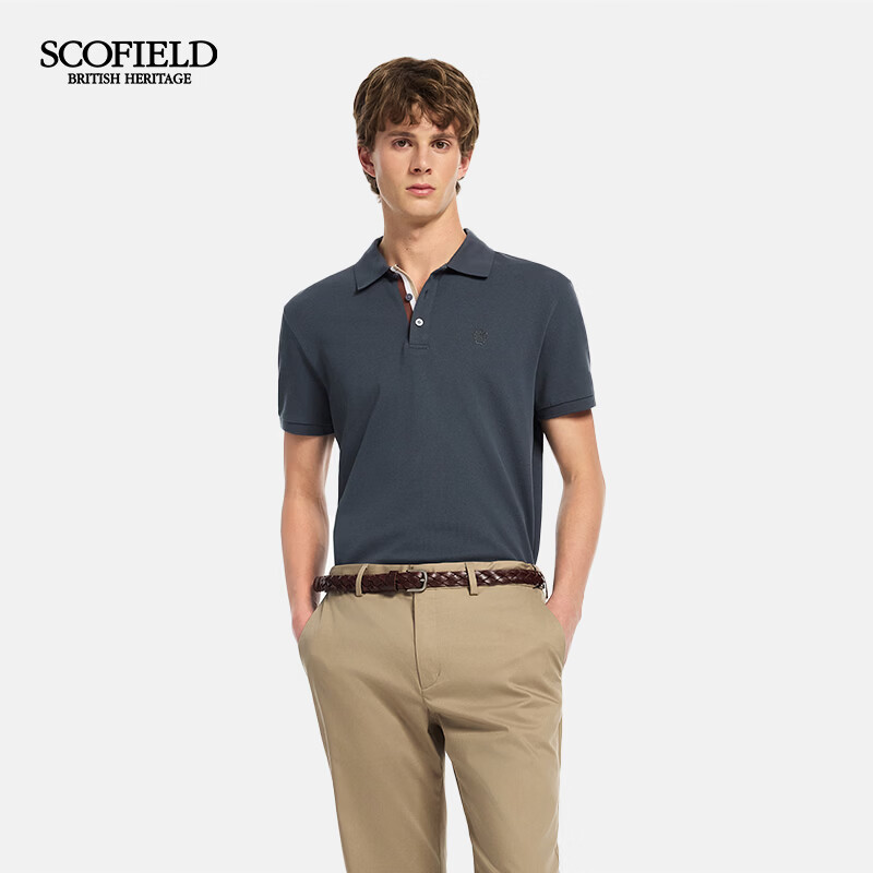 Scofield男士26年夏季新款商务休闲含桑蚕丝棉质透气短袖翻领POLO衫 深灰色 M (170)