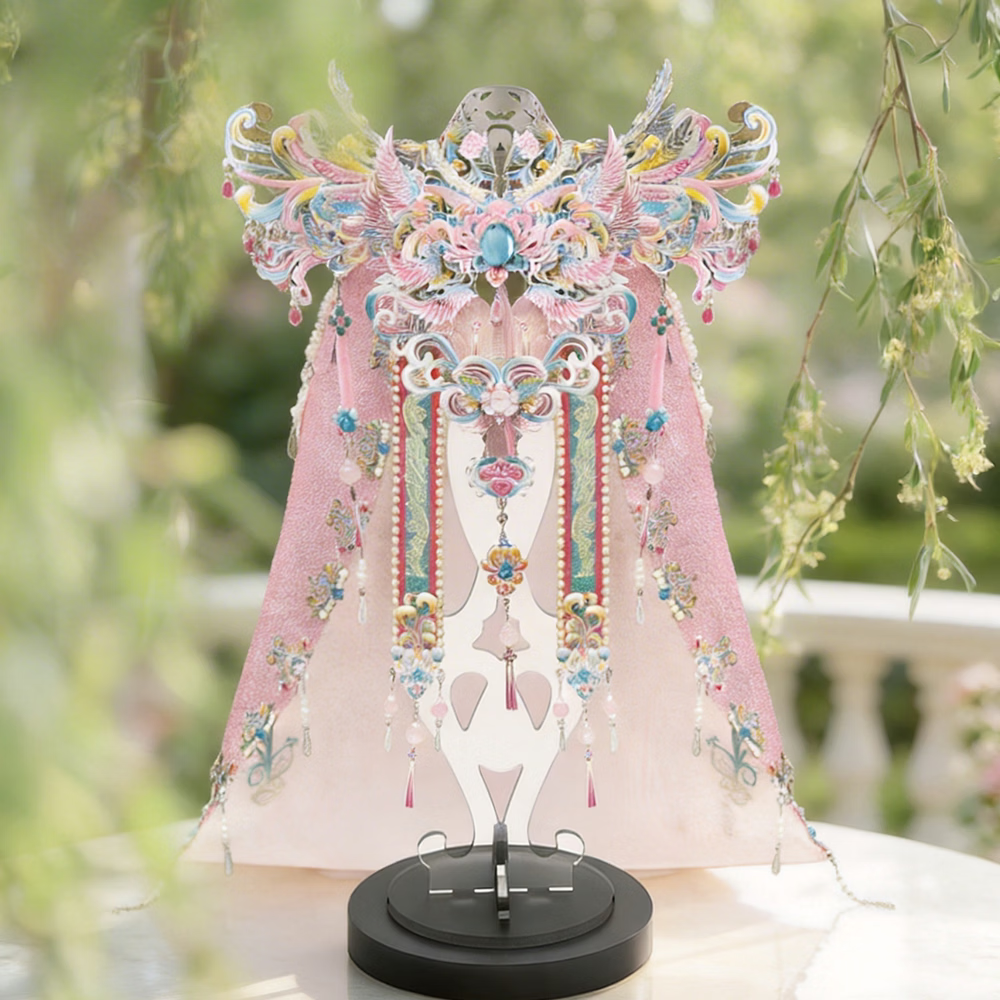 鋼達粉黛凤冠喜灯银色花轿手工diy立体金属拼装模型闺蜜生日结婚礼物 粉黛喜扇 含支架 送钢达工具