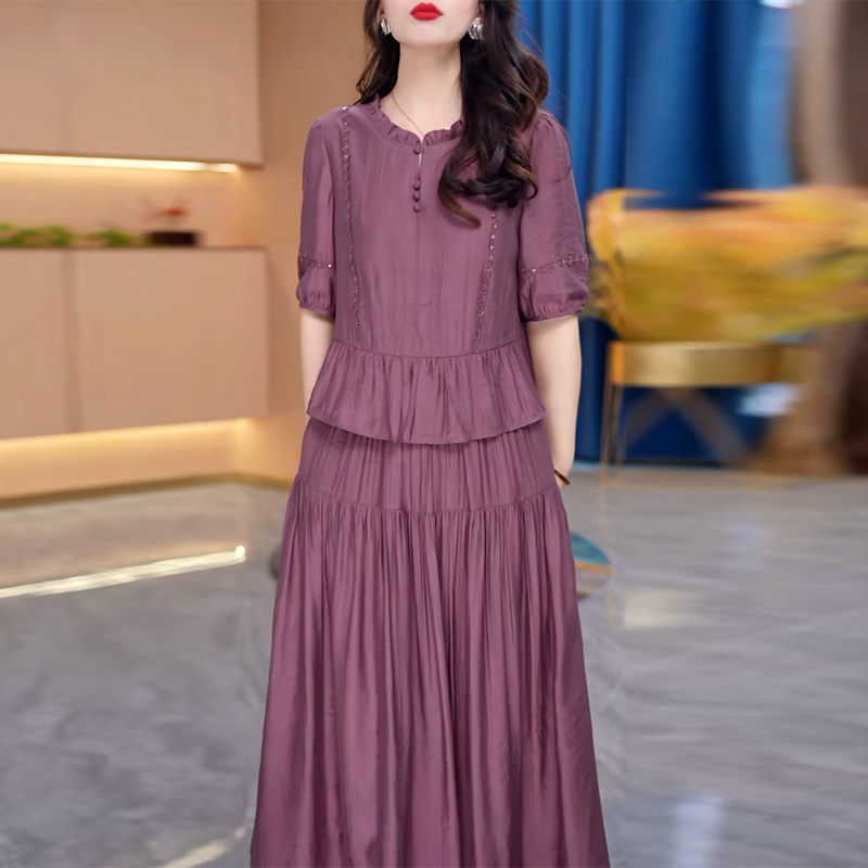 香影芬妈妈装假两件连衣裙女2026夏季新款大码女中年宽松显瘦妈妈装裙子 图片色 4XL (建议141-155斤) 京东折扣/优惠券