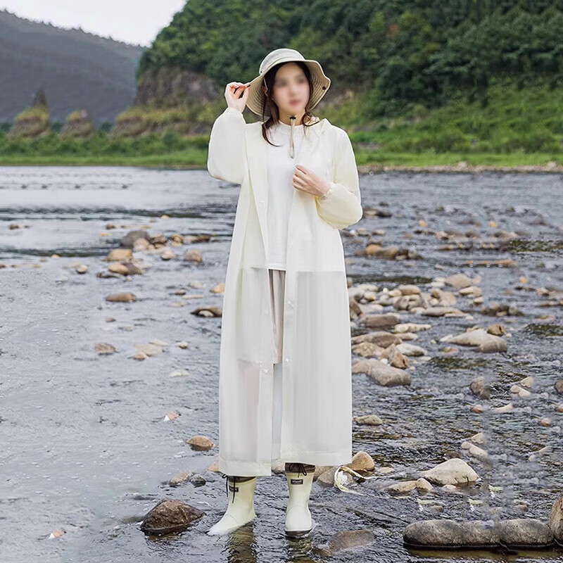 中赛成人非一次性便携式雨衣雨披户外骑行登山徒步雨衣长款带帽 【椰奶白】成人束口雨衣(一件装)
