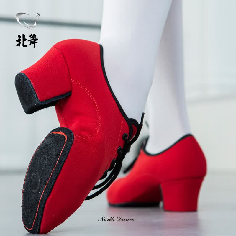 北舞【新品】北舞 女成人拉丁舞鞋交谊舞中高跟教师广场舞蹈跳舞水兵 红色两底5厘米跟 34