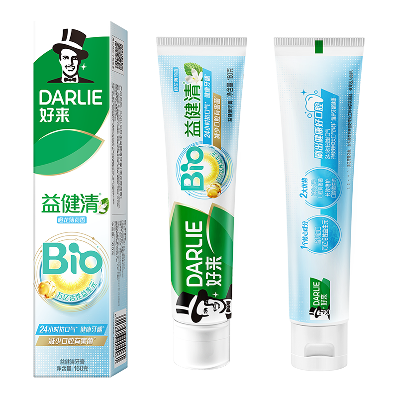 好来（DARLIE）原黑人益健清活性益生元长效抗口气含氟牙膏成人橙花薄荷味160g