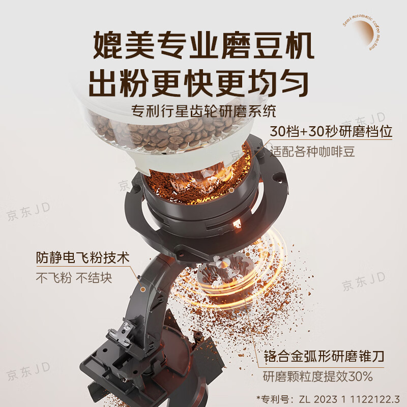 美的（Midea）半自动咖啡机磨豆机冷萃研磨一体机家用意式浓缩双锅炉可视压力30档研磨 【冰川】MA-GEE5800白骑士