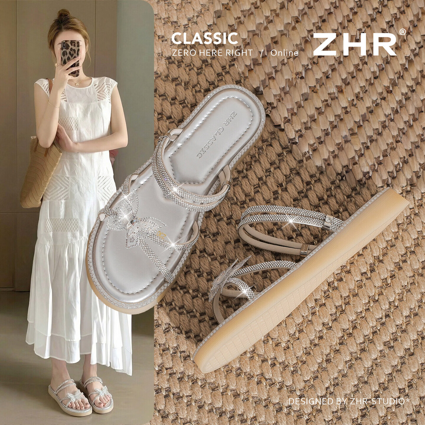 ZHR则则水钻凉鞋女夏季外穿2026新款仙女风两穿凉拖软底鞋子 JF559银色39