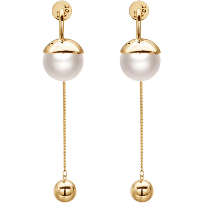 Qlady珍珠流苏银耳环耳坠长款耳饰女2026年新款感小众独特耳环 金色白珠