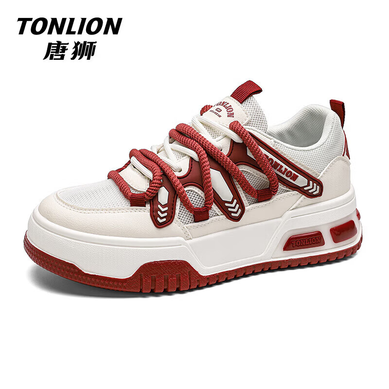 唐狮（TonLion）女鞋2026新款春夏季时尚百搭厚底鞋子女款网面透气运休闲鞋 红白TS20234012W 35 京东折扣/优惠券