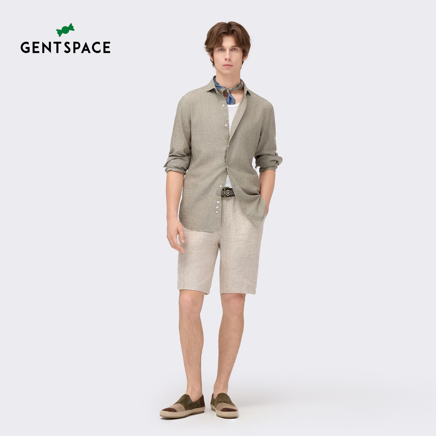 GENTSPACE男士长袖衬衫春夏新品温莎领汉麻天丝混纺松弛随性优雅品质 灰橄榄绿 3XL 56 195/112A