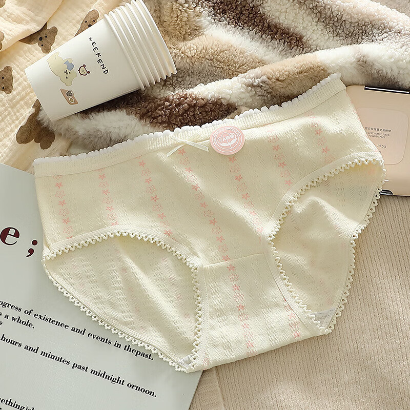 诗莉奥（SHILIAO）5条抗菌纯棉裆内裤女中腰全棉三角短裤夏季透气甜美日系少 混色组合 5条 M 80-100斤