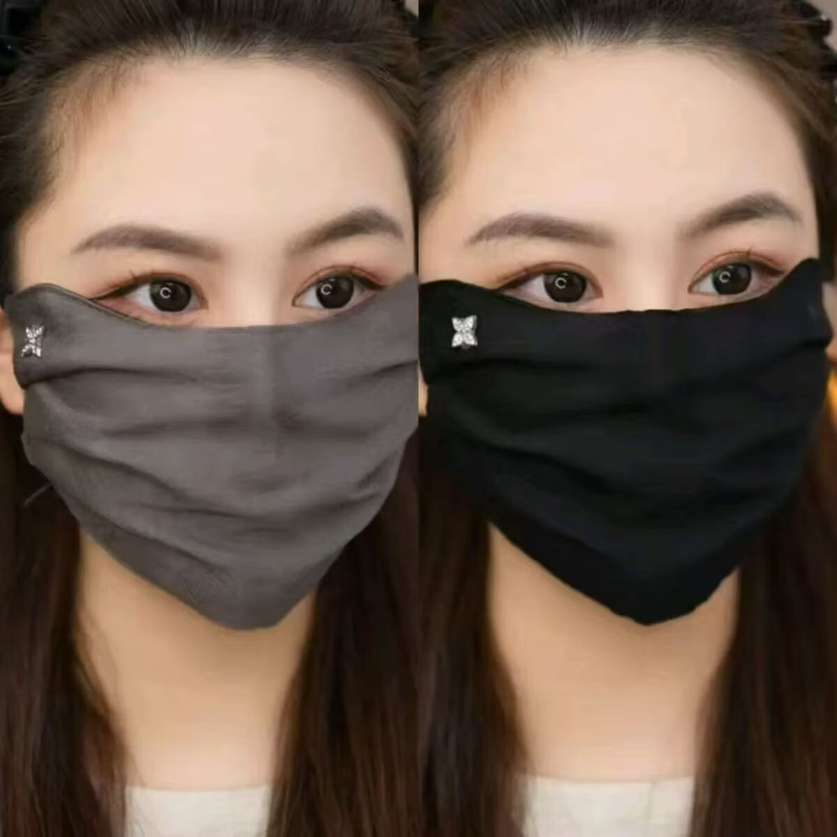 夏季防晒口罩女士高颜值遮阳骑行开车薄款透气可调节面罩护眼角M 【拍一发二】灰色+黑色（各1个共2个装）