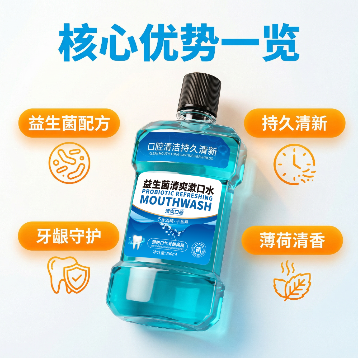 中星温暖 ZHONGXING WARM【护理口腔】益生菌漱口水大容量抗菌抑菌袪口气异味持久清爽留香 益生菌漱口水350ml/瓶*3