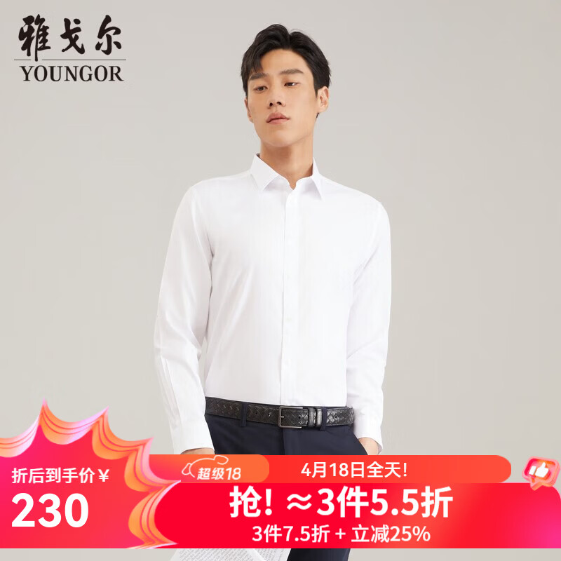 雅戈尔（YOUNGOR）长袖衬衫男白色DP免烫衬衫纯棉面料舒适抗皱平整易打理 GLDP16384BJA白色 41