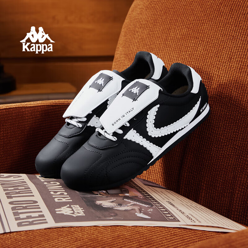Kappa女鞋复古薄底鞋女2026新款透气休闲鞋百搭软底德训鞋子女 黑色 单层 37