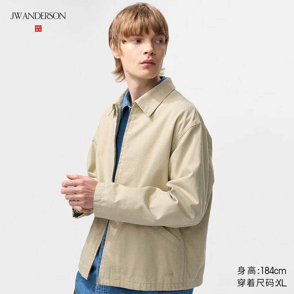 优衣库合作款/男装女装休闲拉链茄克/早春外套夹克484249 32 深米色 L