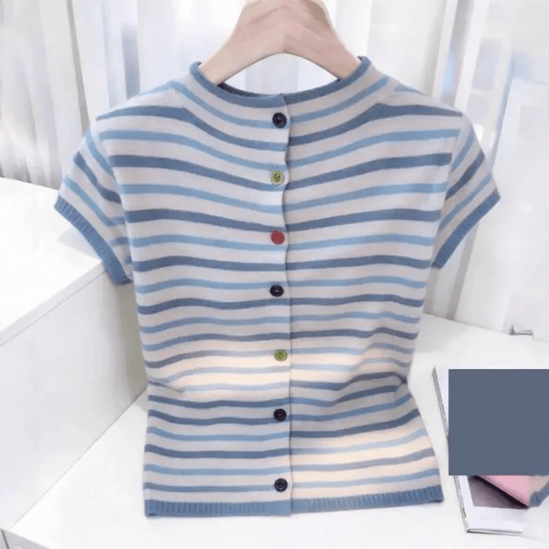2026夏季新款蓝色条纹气质修身短袖T恤女装休闲百搭独特漂亮上衣 蓝色条纹衫 M 【建议80-105斤】