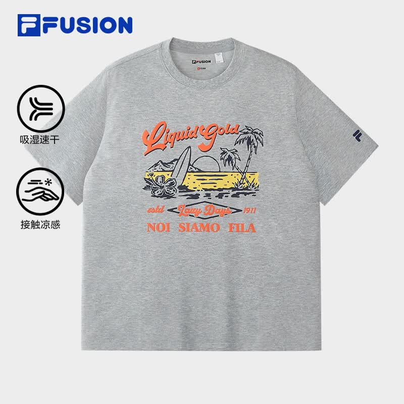 FILA FUSION斐乐潮牌男子针织短袖衫2026夏季新款速干凉感宽松T恤 卡地亚花灰-MG M 170/92A/M