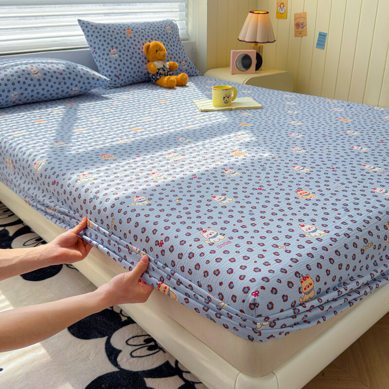 雅鹿A类双层纱床笠床罩单件席梦思床垫保护套罩宿舍全包床单四季通用 豹纹泡芙狗 【A类面料 软糯松软】 180x200cm床笠+枕套一对