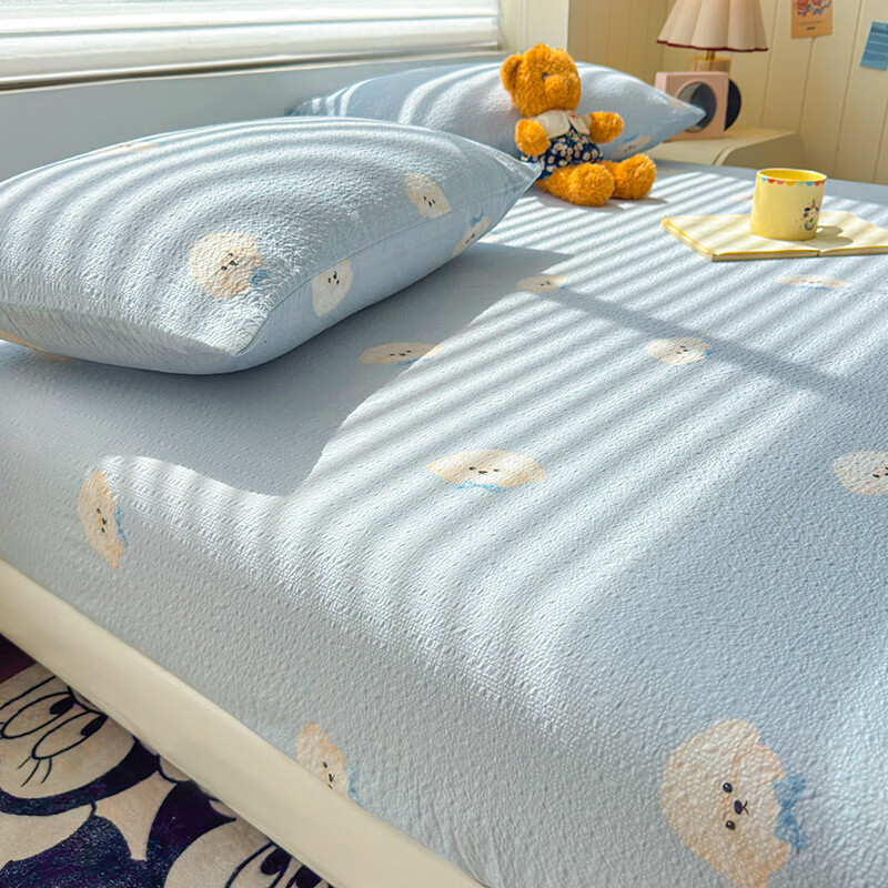 雅鹿A类双层纱床笠床罩单件席梦思床垫保护套罩宿舍全包床单四季通用 蓝色领结狗【A类面料 软糯松软】 150x200cm-单床笠