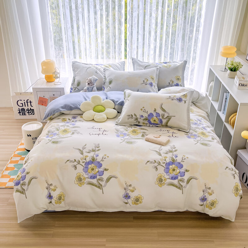 雅鹿春秋床上四件套新款床单被套被罩床品学生宿舍家用四件套 手绘春天【清爽透气水洗棉】 1.8m床 床单款 （被套200*230cm）四件套