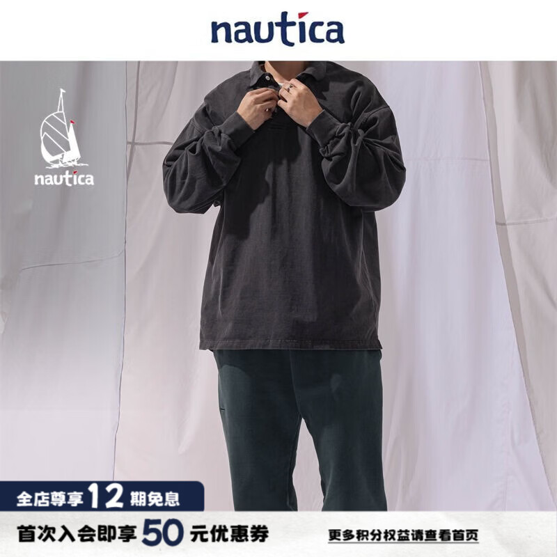 nautica white sail【明星同款】×CityBoy日系宽松中性休闲长袖POLO JPTW2330 深碳灰01C（223） XL
