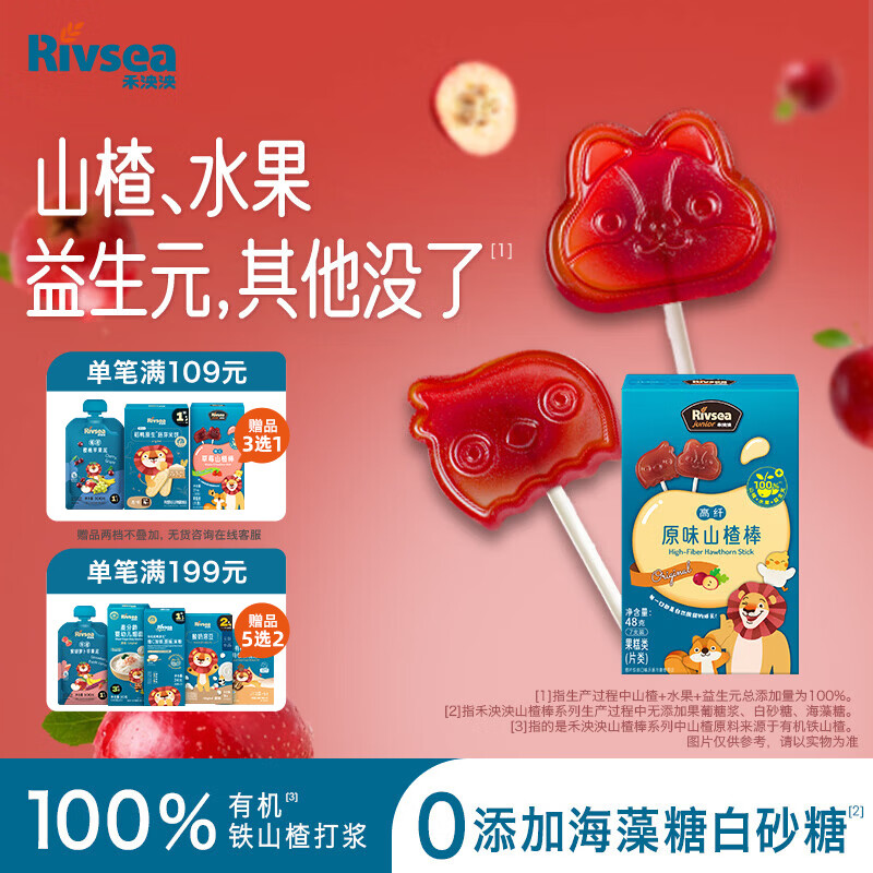 禾泱泱高纤原味山楂棒48g儿童宝宝零食富含膳食纤维水果条