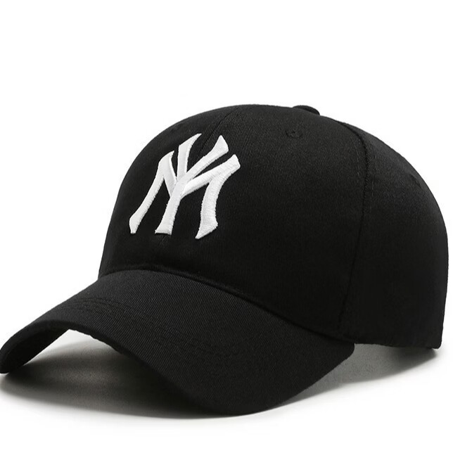 MLBNY棒球帽男士刺绣MY硬顶大头围帽子女春秋户外旅游登山遮阳鸭舌帽夏 黑色绣金字 均码 可调节