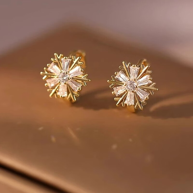 2026新款设计感耳环花朵耳扣女小巧精致气质百搭雪花时尚轻奢耳饰 爆闪雪花耳扣【送礼盒】