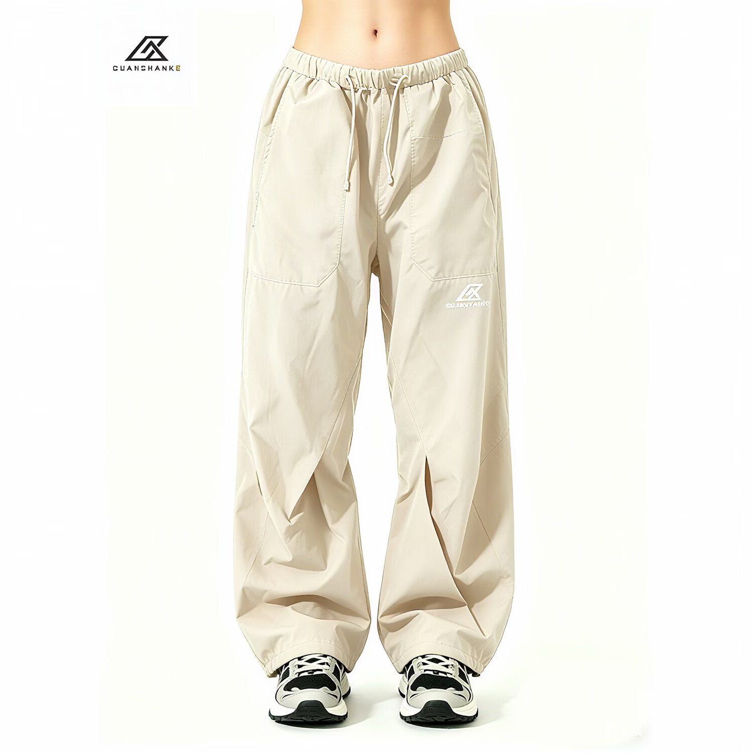 观山客 情侣防泼防风透气速干耐磨运动冲锋裤 浅卡其 XL