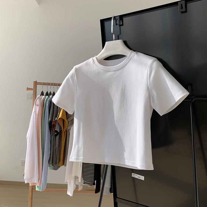 纯棉短款短袖t恤女夏季女装新款内搭常规外穿ins超火正肩上衣002 003黄色 S 参考90斤以内