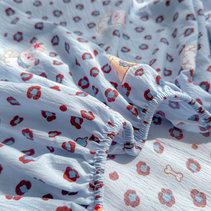 雅鹿A类双层纱床笠床罩单件席梦思床垫保护套罩宿舍全包床单四季通用 豹纹泡芙狗 【A类面料 软糯松软】 180x200cm床笠+枕套一对