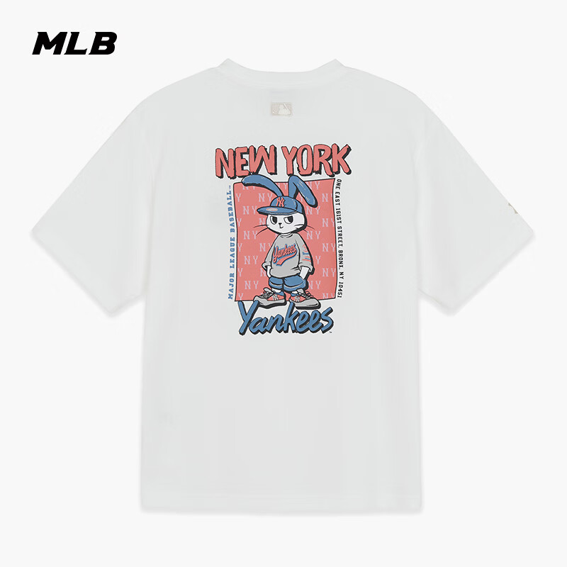 MLB官方 男女同款百搭潮趣萌兔印花圆领T恤26春季新款TSN73 纽约洋基队/白色 M