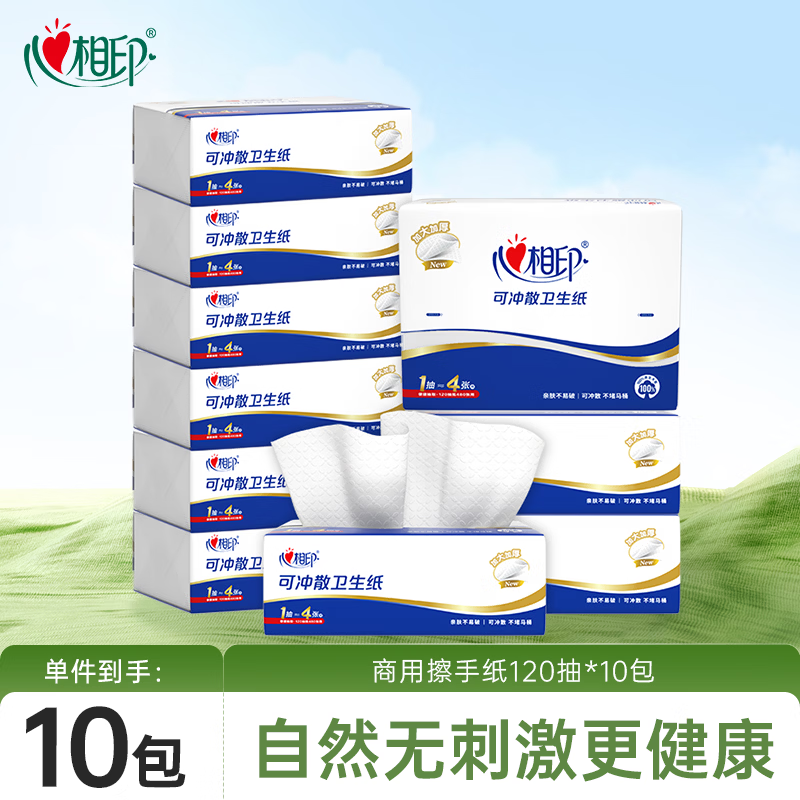 心相印抽纸/平板纸 擦手卫生纸2层120抽*10包 商务抽取式厕纸  NT1320