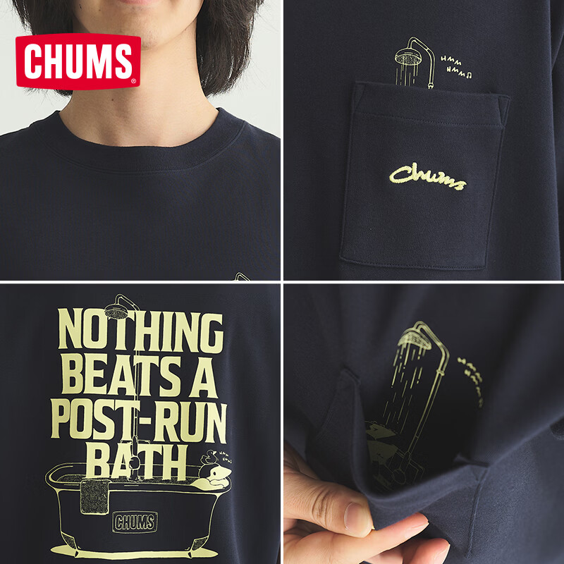 CHUMS洽洽鸟户外运动短袖T恤宽松棉感快干印花情侣休闲上衣CH01-2758 CH01-2758-N001 M （170）