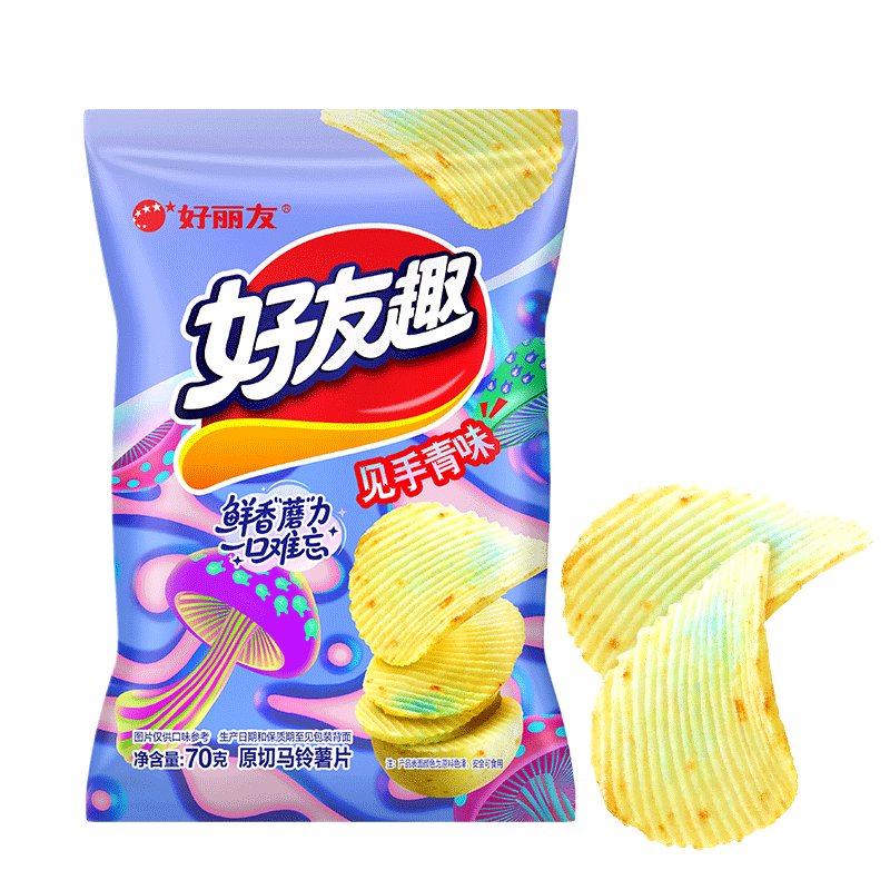 好丽友（ORION）好友趣见手青味70g/袋 追剧休闲零食薯片小包装膨化食品小吃