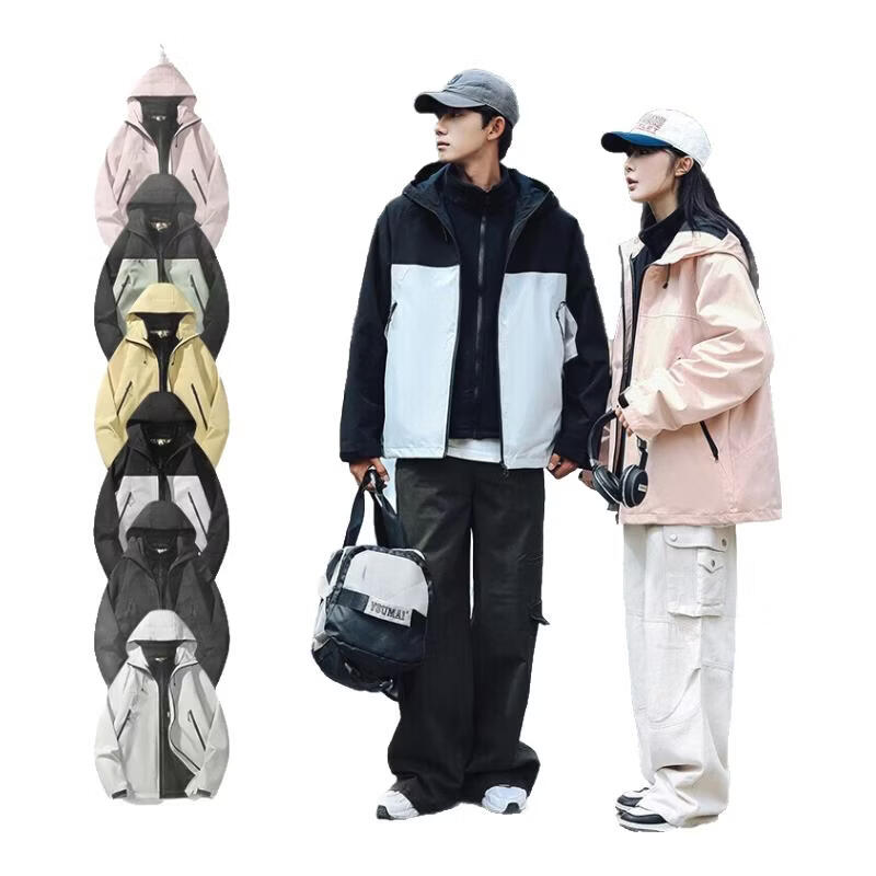 绿蜜蜂情侣款冲锋衣外套男冬季防风保暖登山服三合一可拆内胆外套 黑色 【三合一】 XL 【建议135-150斤】