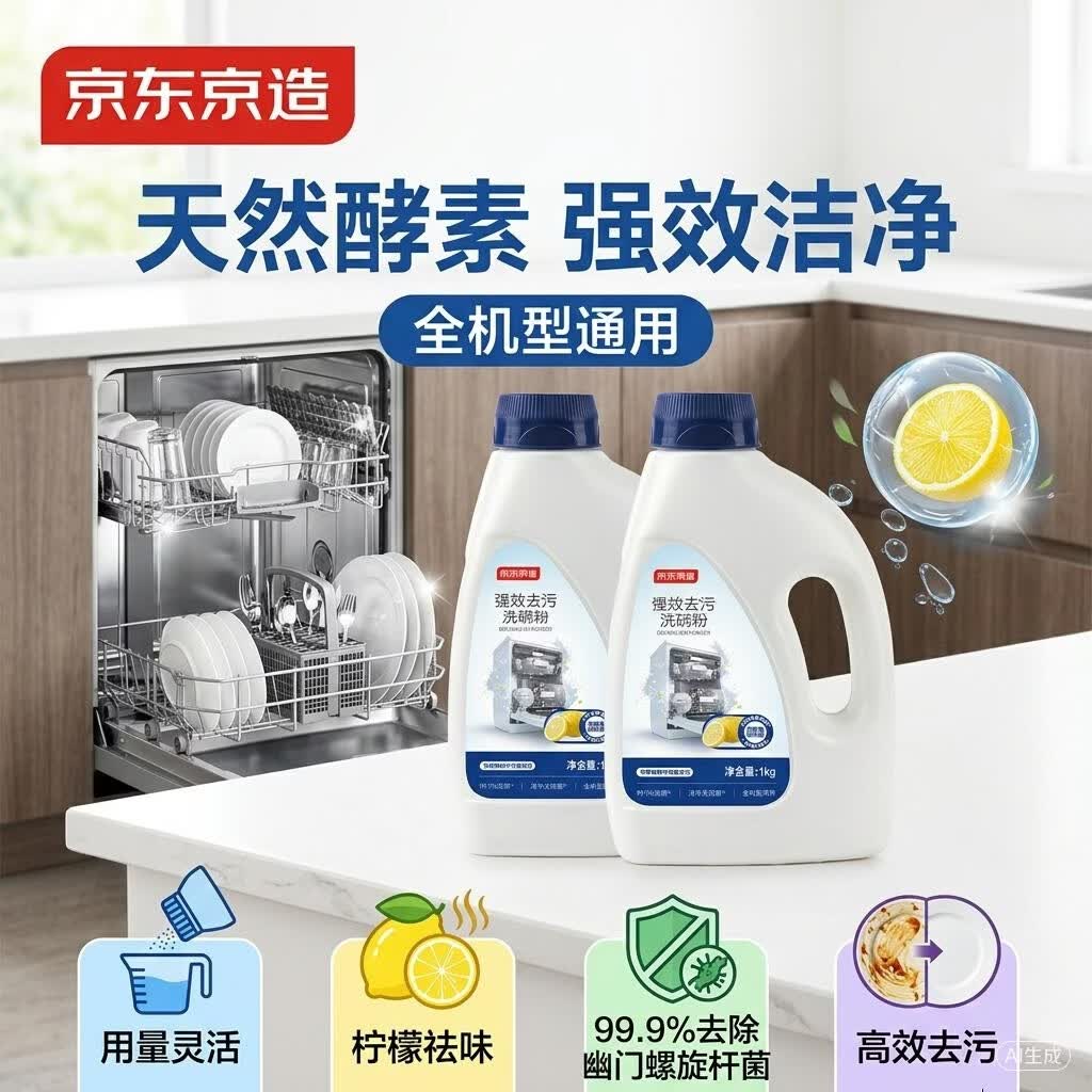 京东京造强效去污洗碗粉1kg*2瓶 洗碗机洗涤清洁剂洗碗块洗涤粉耗材全机型