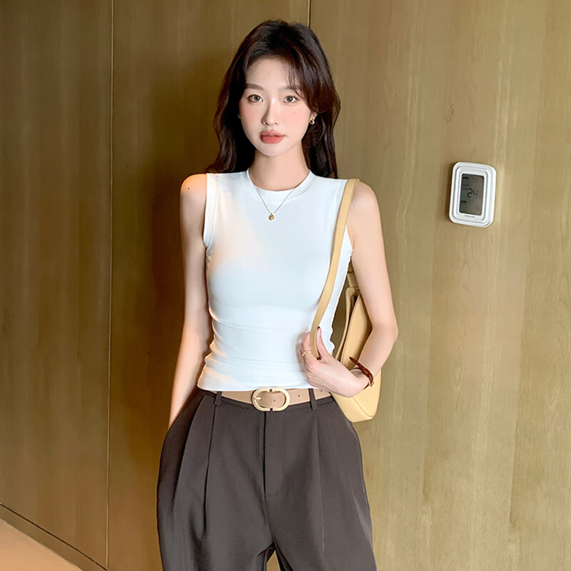 森恒羊白色小高领吊带背心女春夏修身防走光遮副乳打底内搭短款螺纹上衣 深灰色【螺纹小高领】 2XL 【125-140斤】