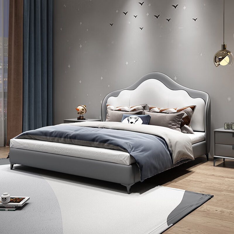 童友儿童床男孩单人床1.5m软包床卧室床男生床青少年床现代简约真皮床 真皮床+升级双面床垫 1800*2000【15厘米排骨架】