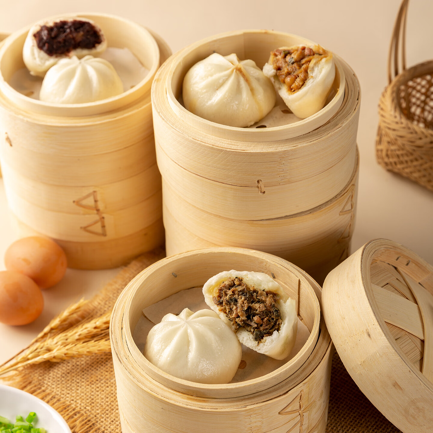 客家英子小笼包 儿童早餐半成品加热即食宝宝辅食豆沙包新鲜猪肉 梅菜肉馅250g*2袋