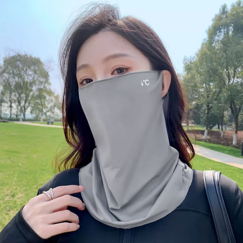 UPF50+夏季冰丝挂耳式护脖防晒面罩凉感透气透气遮脸防晒口罩 百搭面罩-粉色