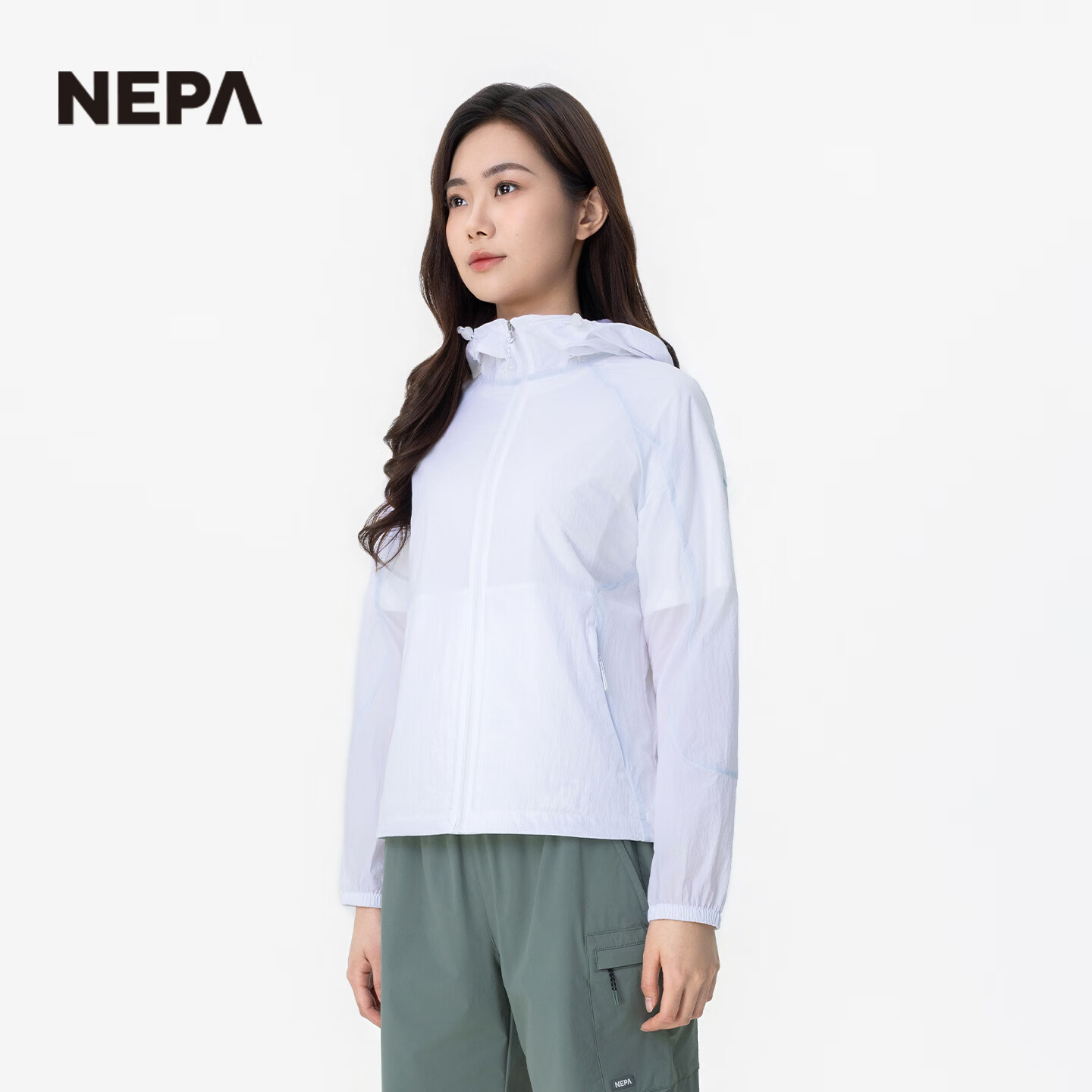 NEPA耐葩26春夏新款女夹克防泼水户外登山轻量连帽外套7M40661 雪白色A03 XXS155/80A(085)