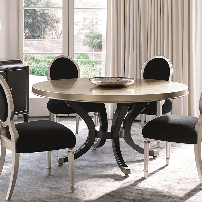 莎庭(sartill)定制美式轻奢餐组合6人实木黑色圆桌餐台法式现代香槟金