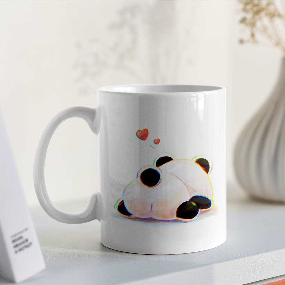 欣次元马克杯手绘熊猫趣味陶瓷水杯简约创意礼物情侣款牛奶杯陶瓷马克杯 【白把】QPD1 抱橘子的熊猫 单杯（301-400ml）