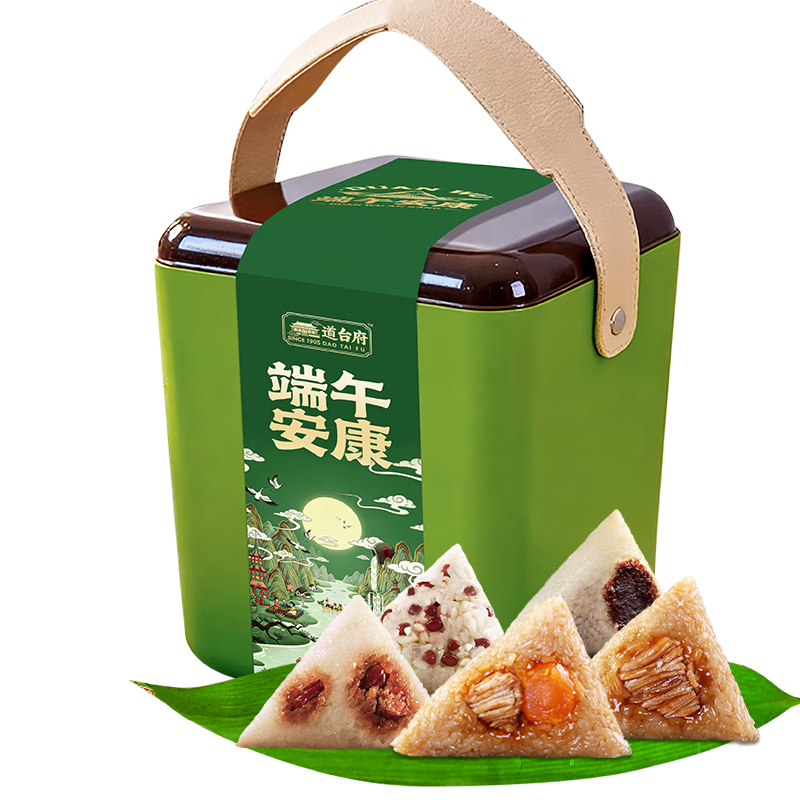 道台府粽子礼盒12粽4咸鸭蛋4绿豆冰糕鲍鱼肉粽 蛋黄肉粽甜粽1860g+500ml