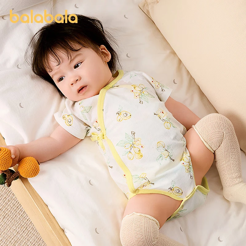 巴拉巴拉婴儿包屁衣男女童爬爬服衣服夏季薄款新款两件装新生儿连体衣 黄色调201同色不同款2件装 90cm