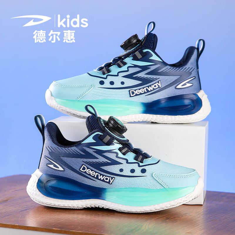 德尔惠儿童运动鞋男女中大童春夏新款网面透气防滑休闲旋转扣跑步鞋 D51003532雾霾蓝【四季双网】 30 内长19.0/脚18.0