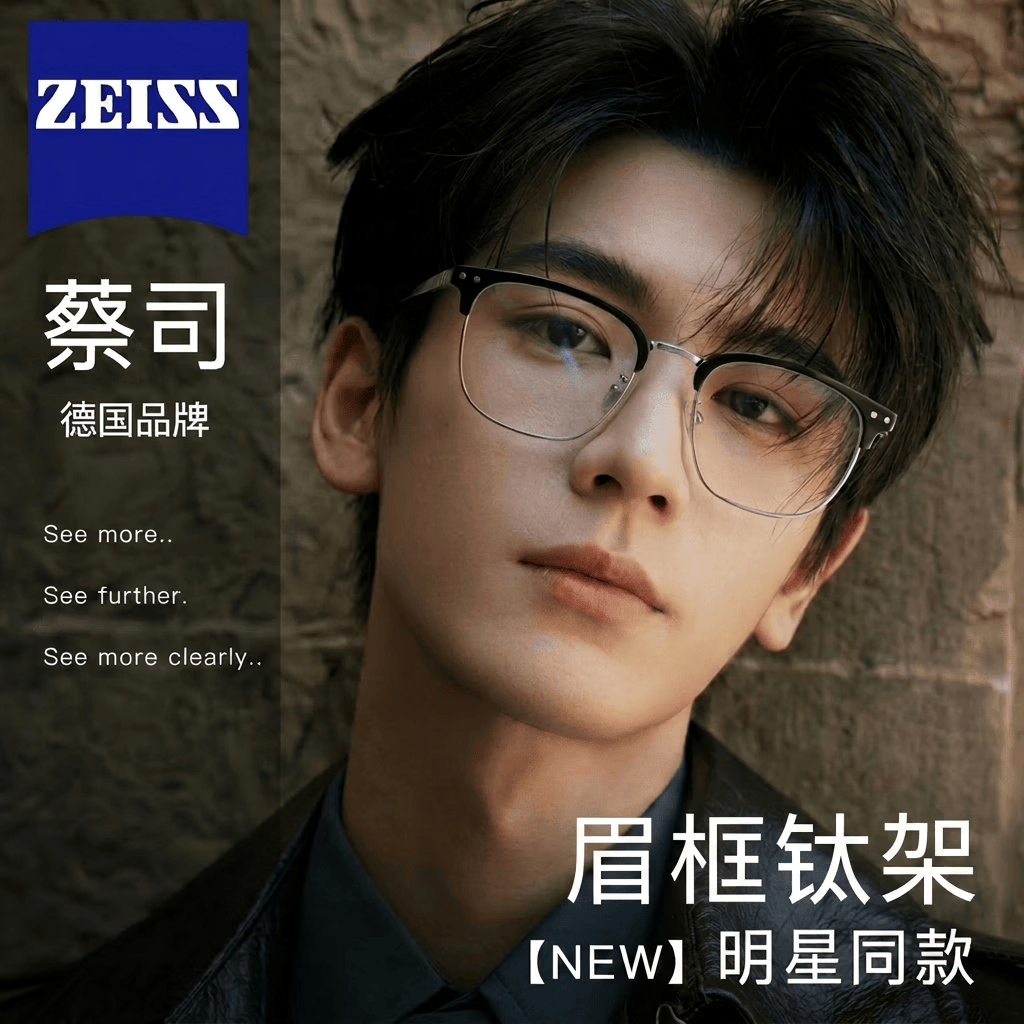 蔡司（ZEISS）镜片纯钛眉线半框近视眼镜男大脸防蓝光辐射散光变色配度数眼睛女 黑银色【高端钛架】 配堡莱斯1.56钻晶防蓝光（0-400度）