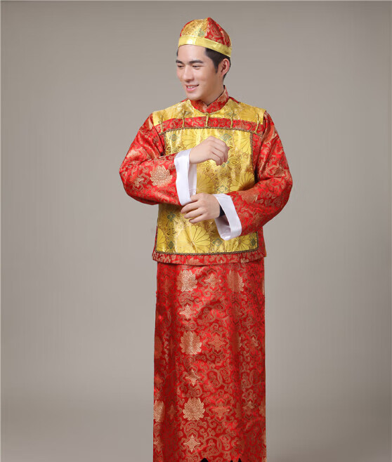 携鱼古装清朝贝勒阿哥地主王爷员外年会话剧舞台演出服装 金色  帽子