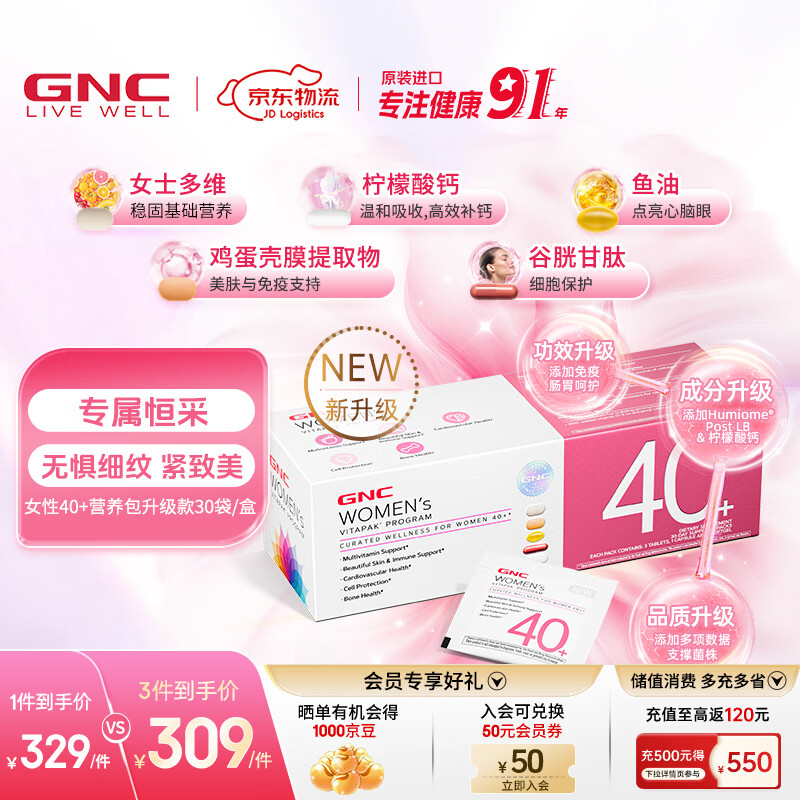 GNC健安喜 女性Vitapak每日营养包时光包 多种复合维生素 原装进口 【第二代 抗衰老提代谢】40-49岁定制营养 30袋*1盒