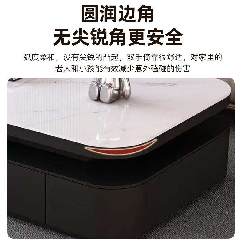 硕凡茶几轻奢客厅小户型茶桌家用高端2026新款组合一体茶几桌 香奈儿岩板+黑色钢化玻璃+黑色柜体 120*60*40