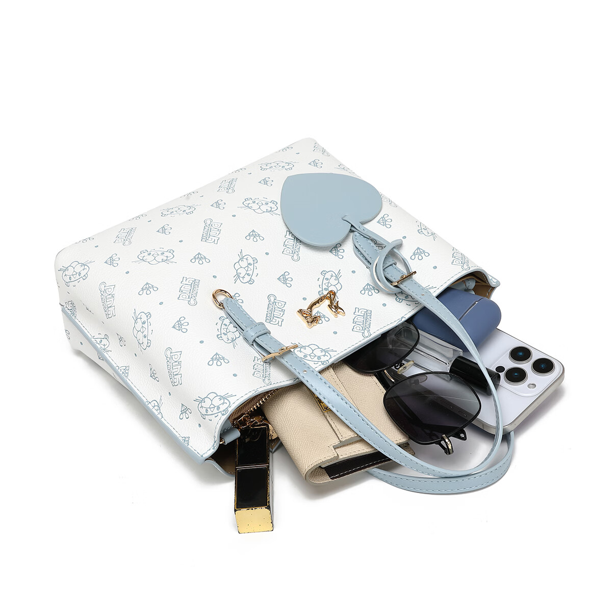 AFGH×粉红豹【联名款】卡通可爱时尚甜美高颜值通勤百搭手提包单肩包 蓝色【赠挂件+礼盒】